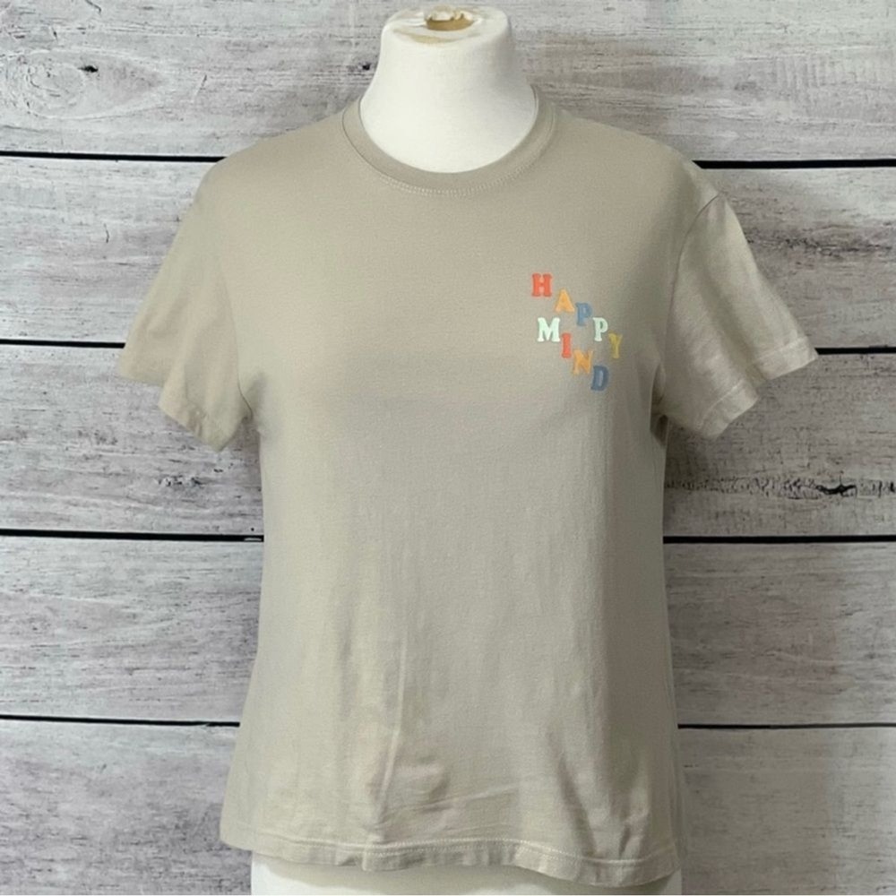 Brooklyn Cloth‎ Boys Happy Mind Smiley Face Graphic Tee Tan Beige Large L